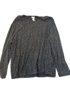 Chicos Weekends Top Shirt 3 XL Black Long Sleeve Polka Dot Speckled Abstract Art